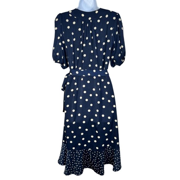 Summersalt Silky Luxe Puff Sleeve Beach to Brunch Wrap Dress Polka Dot Navy 10 - Picture 9 of 12